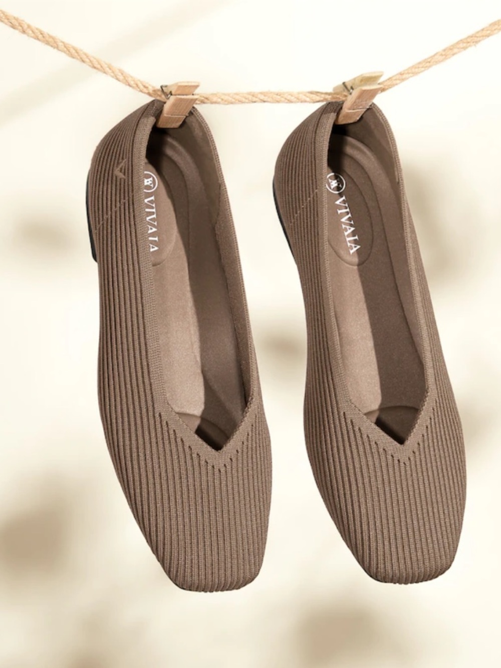 Vivaia Margot 2.0 Square Toe Ballet Flats in Espresso Taupe | 41 - Picture 1 of 11